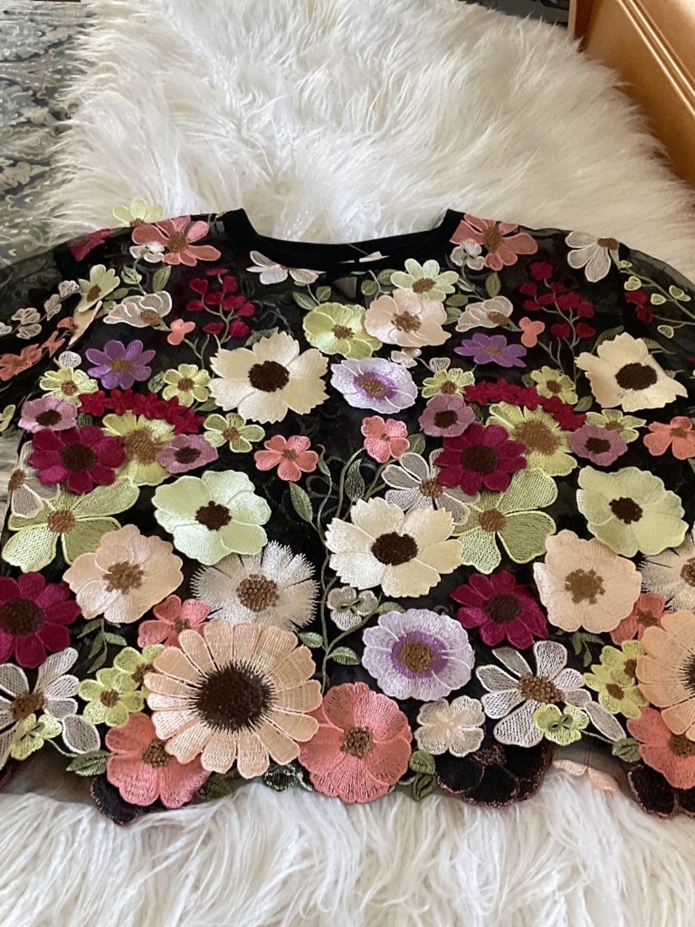 Anthropologie Sheer top With floral Appliques